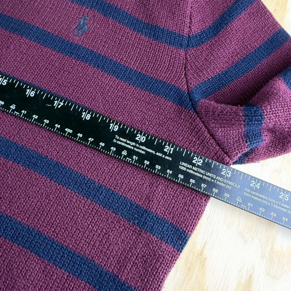 Polo Ralph Lauren Mens Striped Crewneck Sweater‎ Burgundy Navy Blue Large Pony L